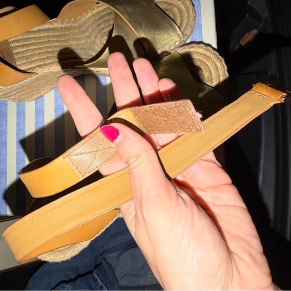 Tory Burch Gold and Tan Wedge Espadrille Sandals - Picture 3 of 9
